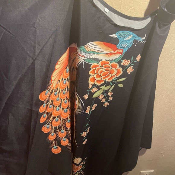 Plus Size Ladies Short Sleeve Cold Shoulder Top Shirts peacock Loose Blouse -1XL - Picture 9 of 9